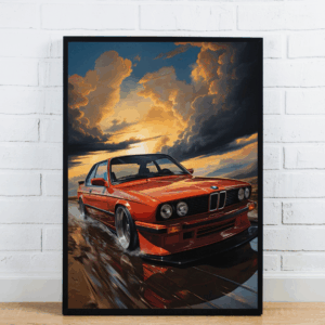 Red Bmw E30 M3 Poster At Sunset