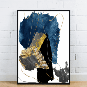 Blue Black Gold Abstract Canvas Art