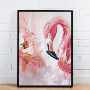 Pink Flamingo With Floral Brushstrokes