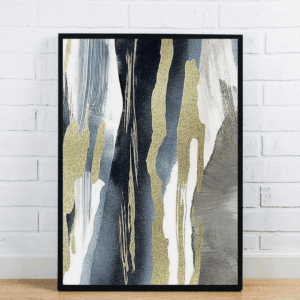 Abstract Painting with Blue and Gold Strokes