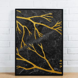 Gold Branches On Dark Textured Surface