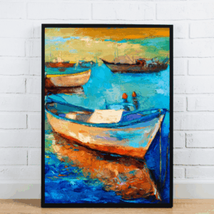 Abstract Colorful Boats On Water Painting