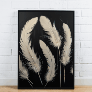 Beige Feather Wall Art on Black Background