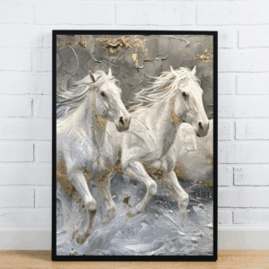 White Horses Running Art