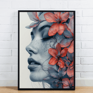 Woman's Face With Red Flowers