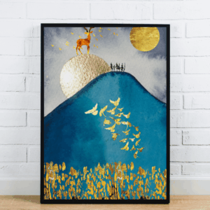 Golden Deer On Blue Mountain