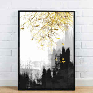 Golden Tree And Birds Abstract