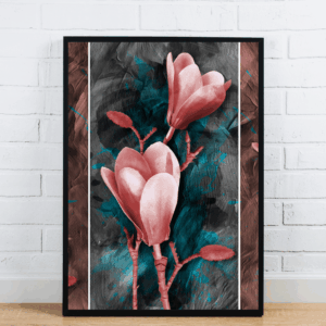 Pink Magnolia Flowers Teal Background