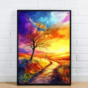 Colorful Path With Tree And Sunset