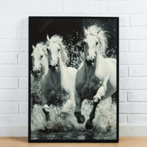 White Horses Galloping Water Painting